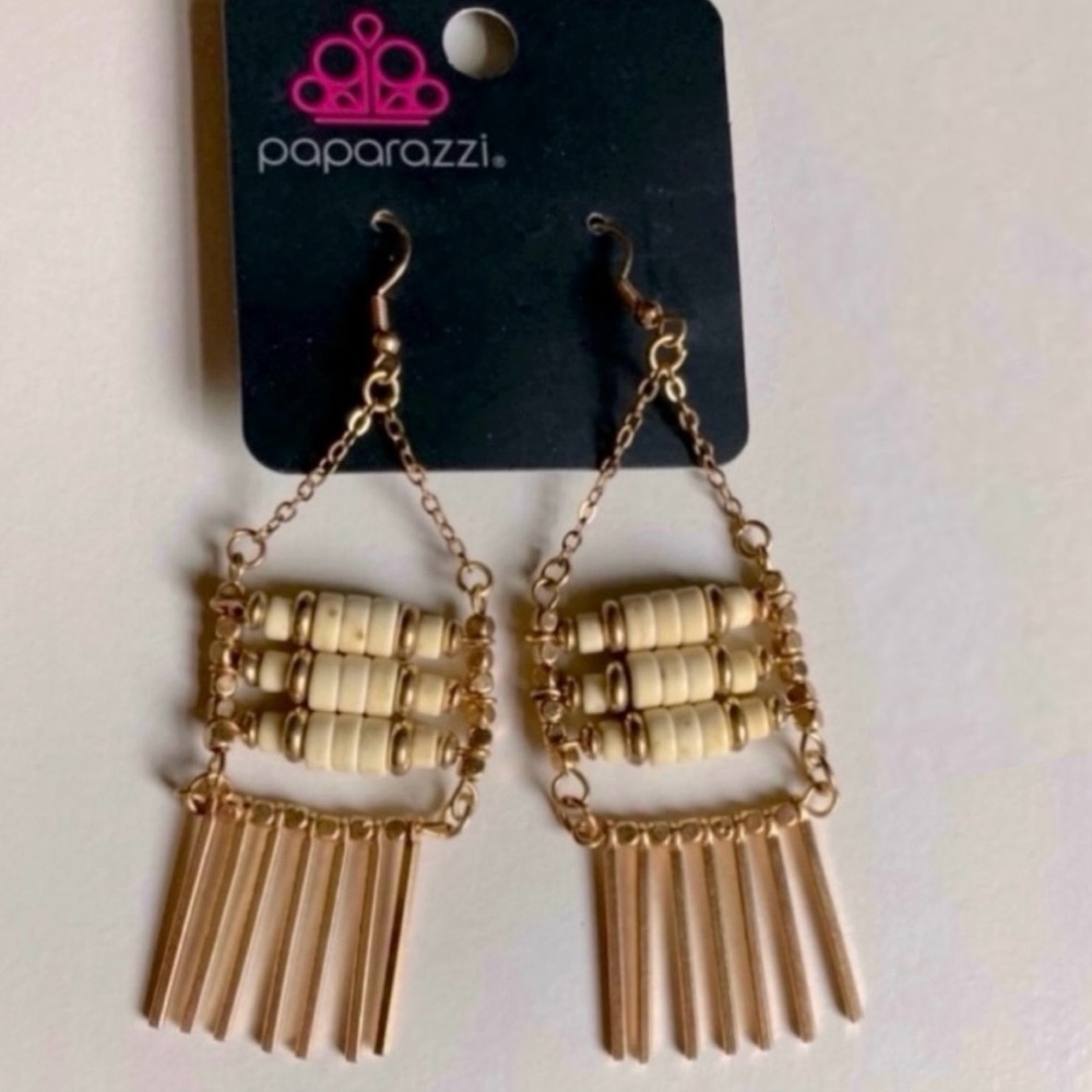 NWT Gold Beaded Fringe Earrings